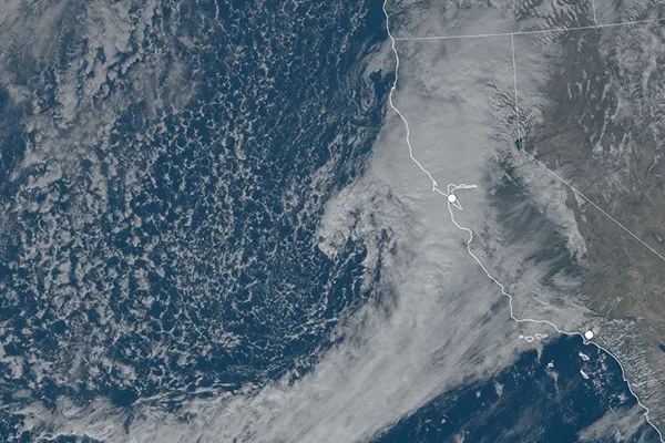 small thumbnail of a satellite image of an atmosperhic river hitting California