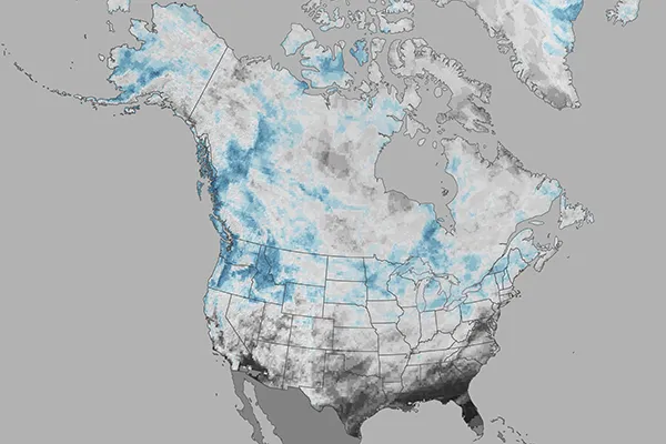 small map of North America showing La Nina snowfall patterns