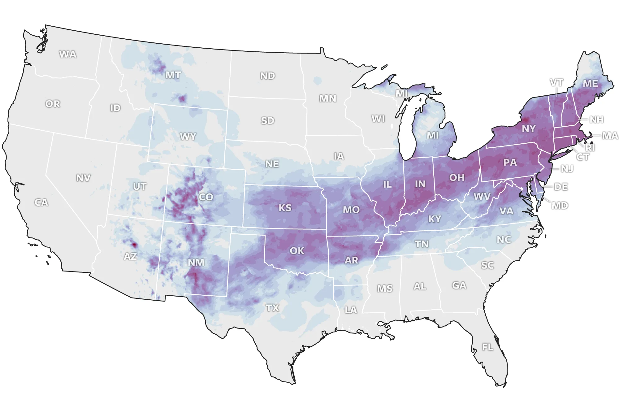 Thumbnail map of the continental United States showing how much snow fell from January 23-26, 2026.
