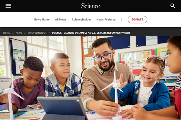 Screen capture of the Science website