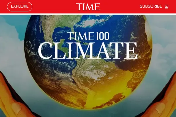 Screen capture of a TIME100 Climate web article