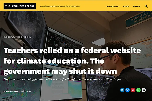 Hechinger Report article screen capture thumbnail